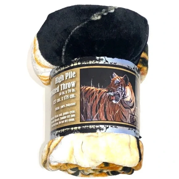 Safari Tiger High Pile Oversized Wild Life Plush Throw Blanket 50x70 - Picture 3 of 3